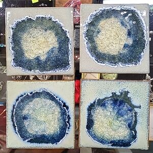 Blue Geode Crackle Glass Glazed Pottery Coaster Set Of 4